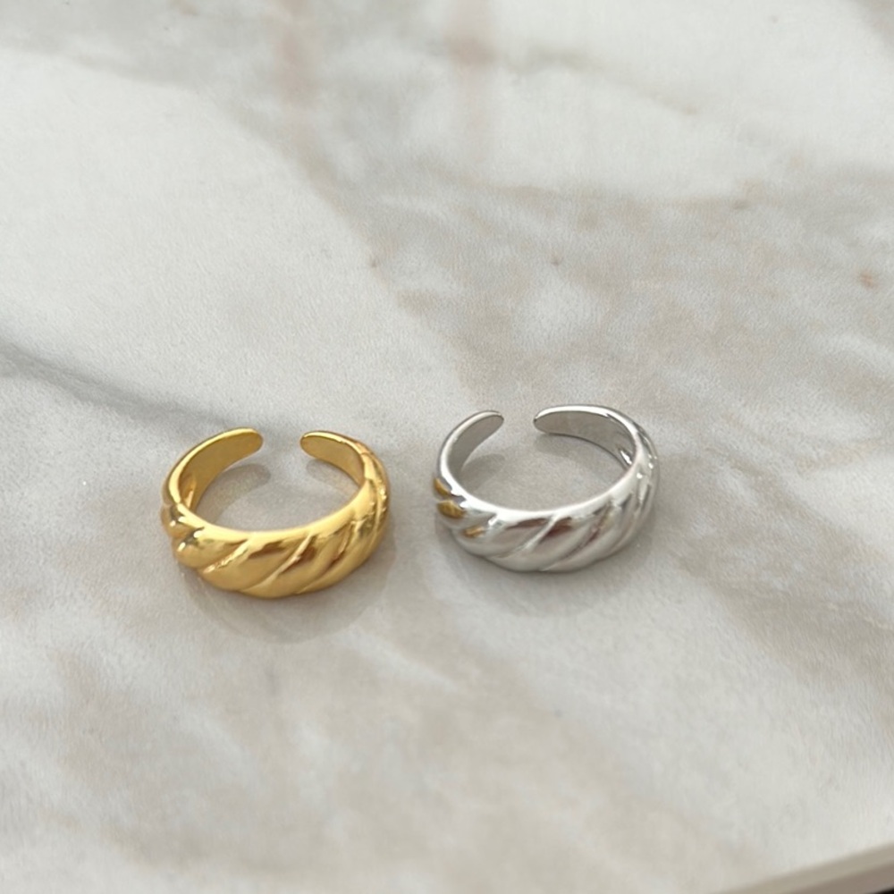 Gold and Silver Twisted Band Rings Set of 2